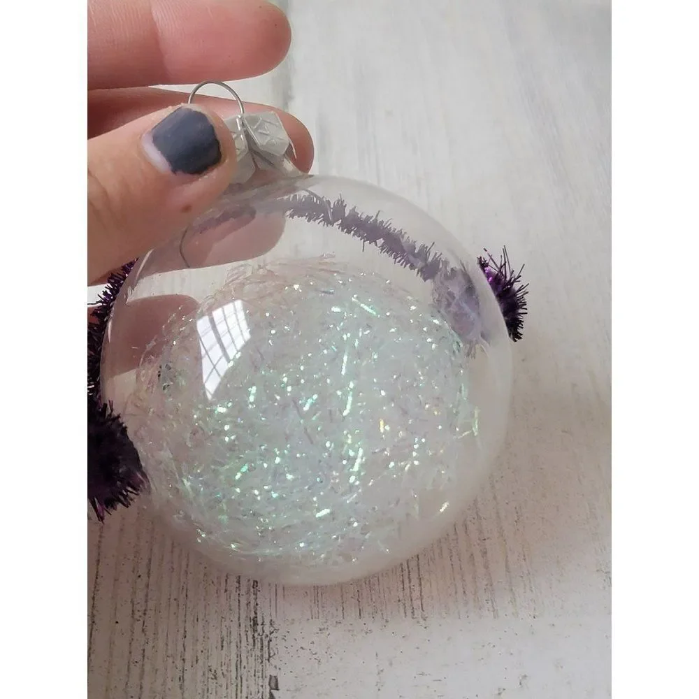 Snowman face‎ ball ornament purple earmuffs Xmas decor